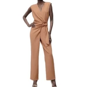 Zara Tan Sleeveless Jumpsuit